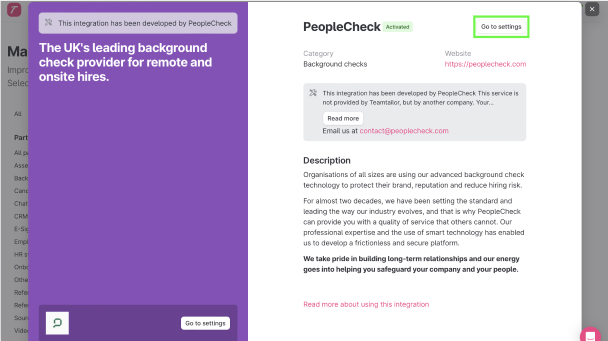 Image - Activate PeopleCheck in Teamtailor Marketplace