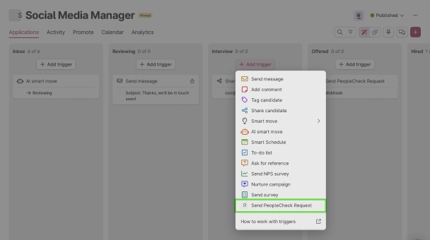 Image - Configure the PeopleCheck Trigger in Teamtailor